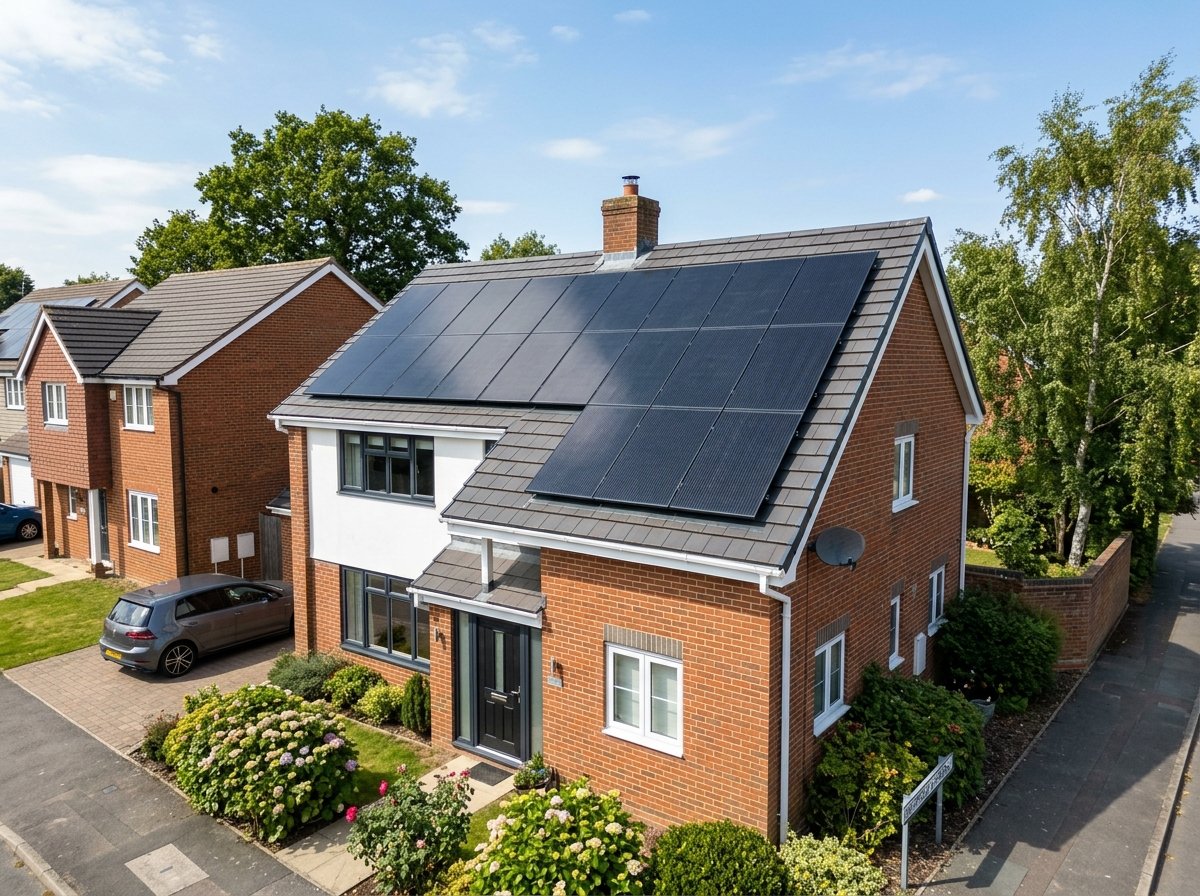 All-black Solar PV panel system installed on UK slate residential roof